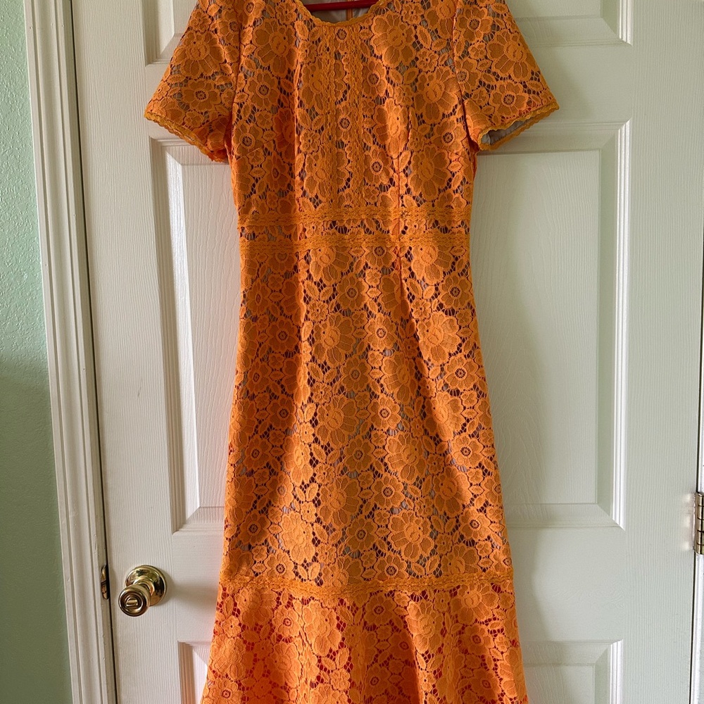 👗 🌟 Anthropologie Rachel Parcell Orange Lace Midi Dress S like XS 0 2 Wedding - Picture 12 of 13